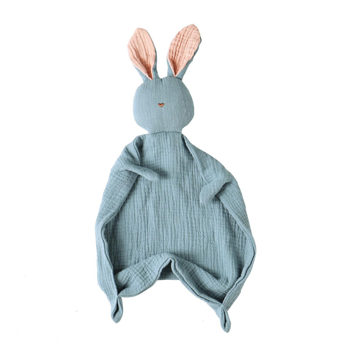Insular Bunny Lovey blanket with embroidered nose detail for safe soothing.