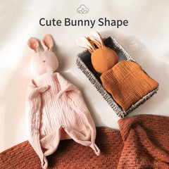 Insular Bunny Lovey on a sleepy infant promotes soothing touch and familiar bedtime cues.
