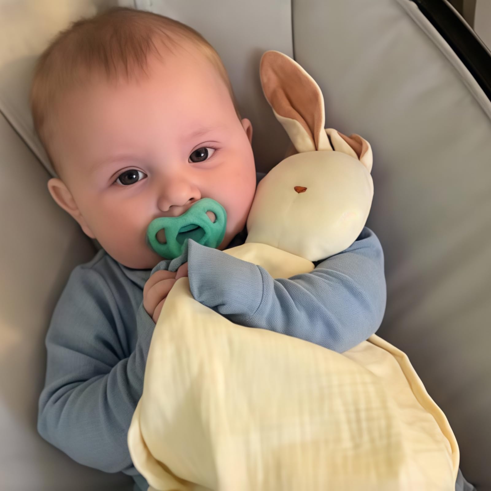 Insular Bunny Lovey in soft organic muslin fabric.