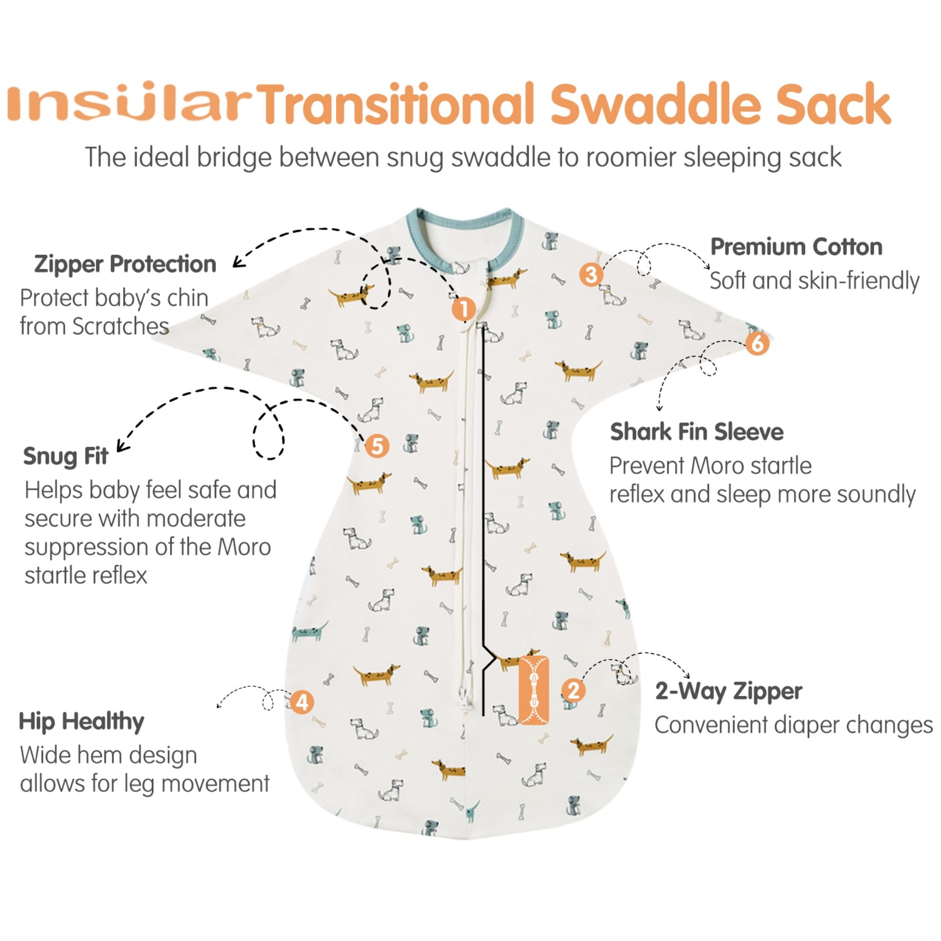 Insular cotton sleep sack is skin-friendly and breathable for year-round comfort.