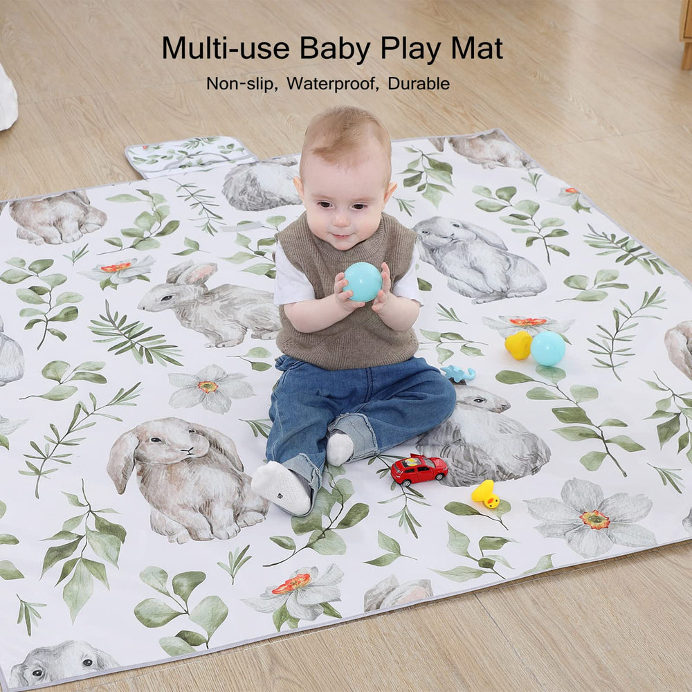 Insular foldable splat mat compactly folded for travel and storage.