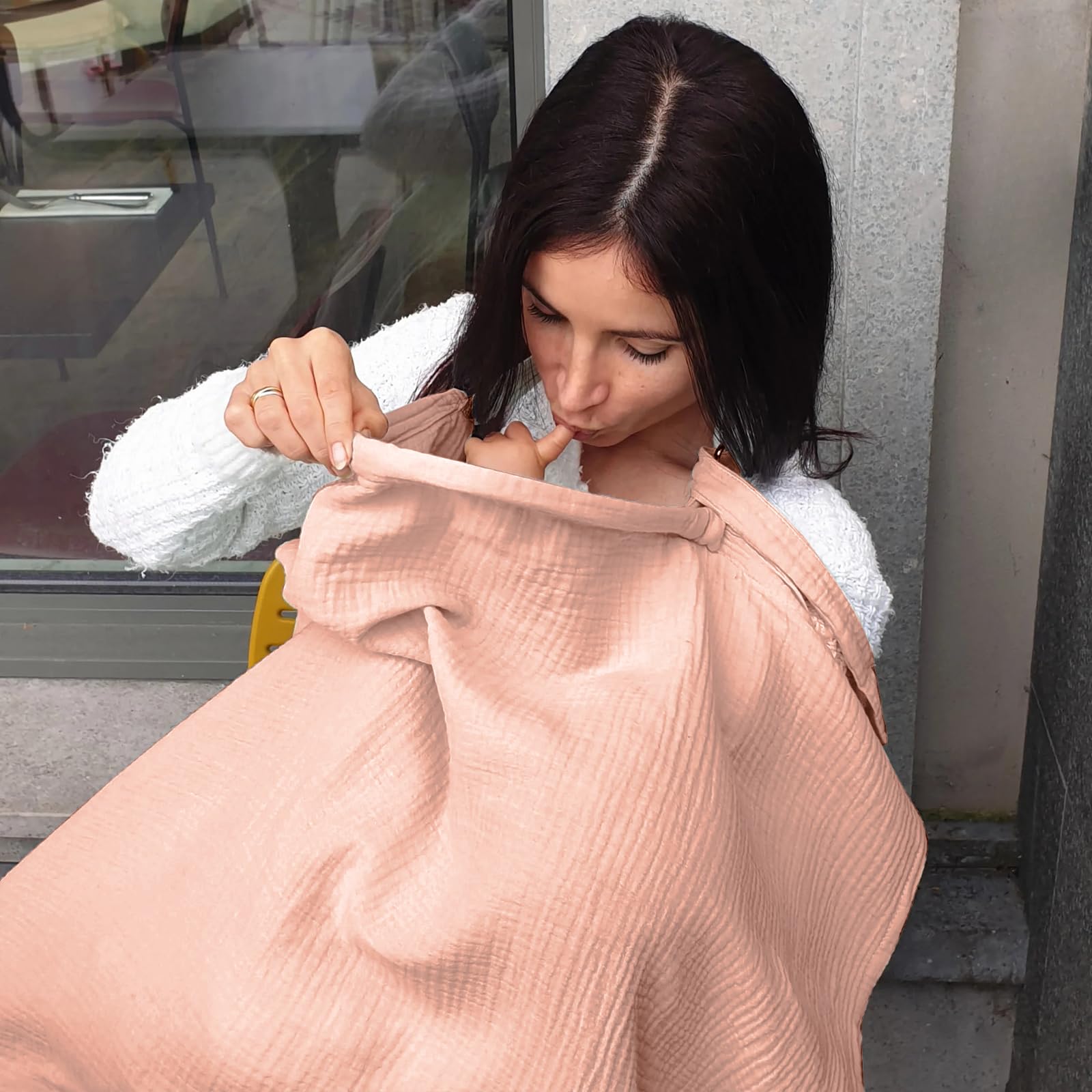 Insular nursing cover used as car-seat canopy for on-the-go privacy