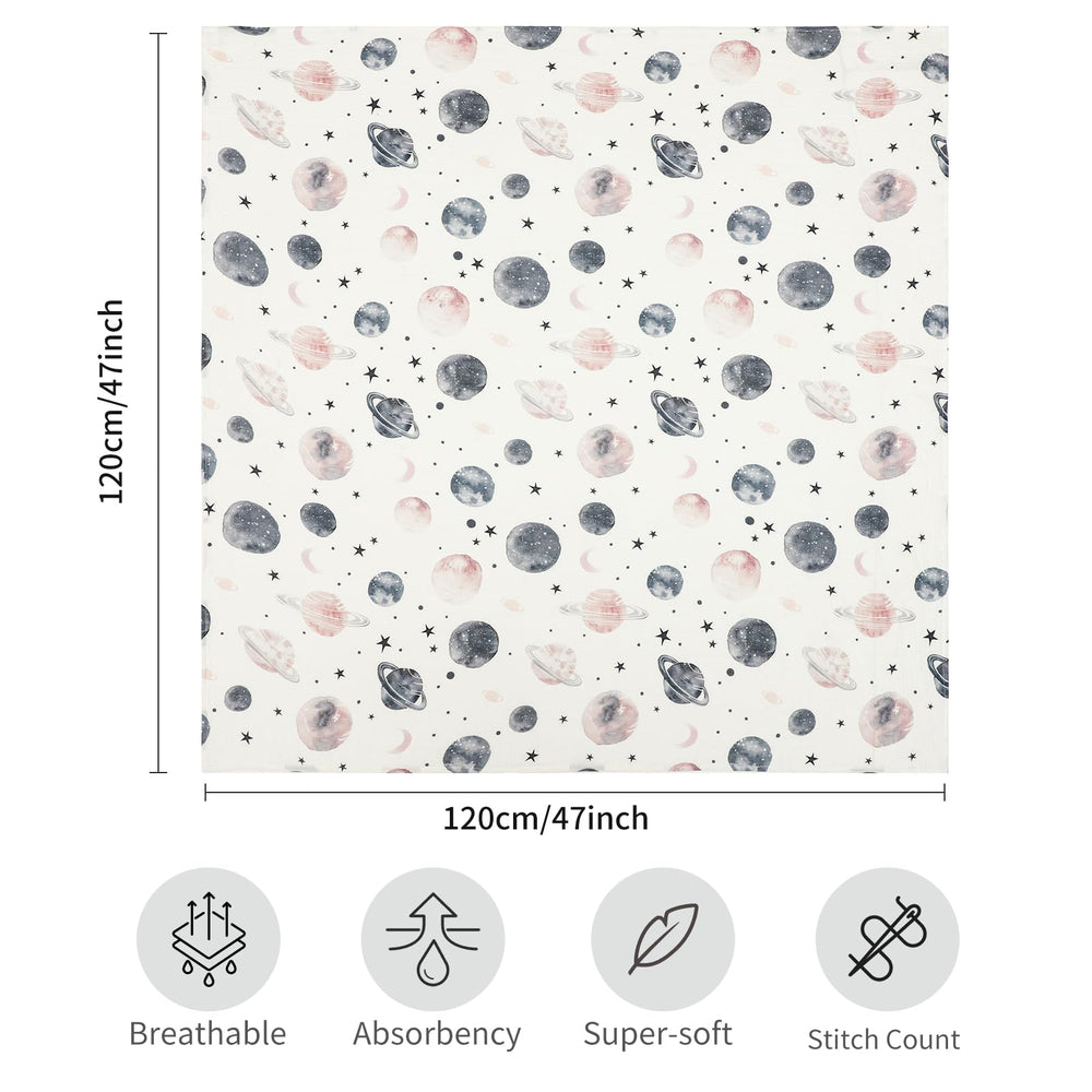 Insular Muslin Swaddle Blanket Space Blue pattern adds charm while keeping baby cozy