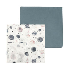 Insular Muslin Swaddle Blanket Space Blue solid offers breathable softness for newborns