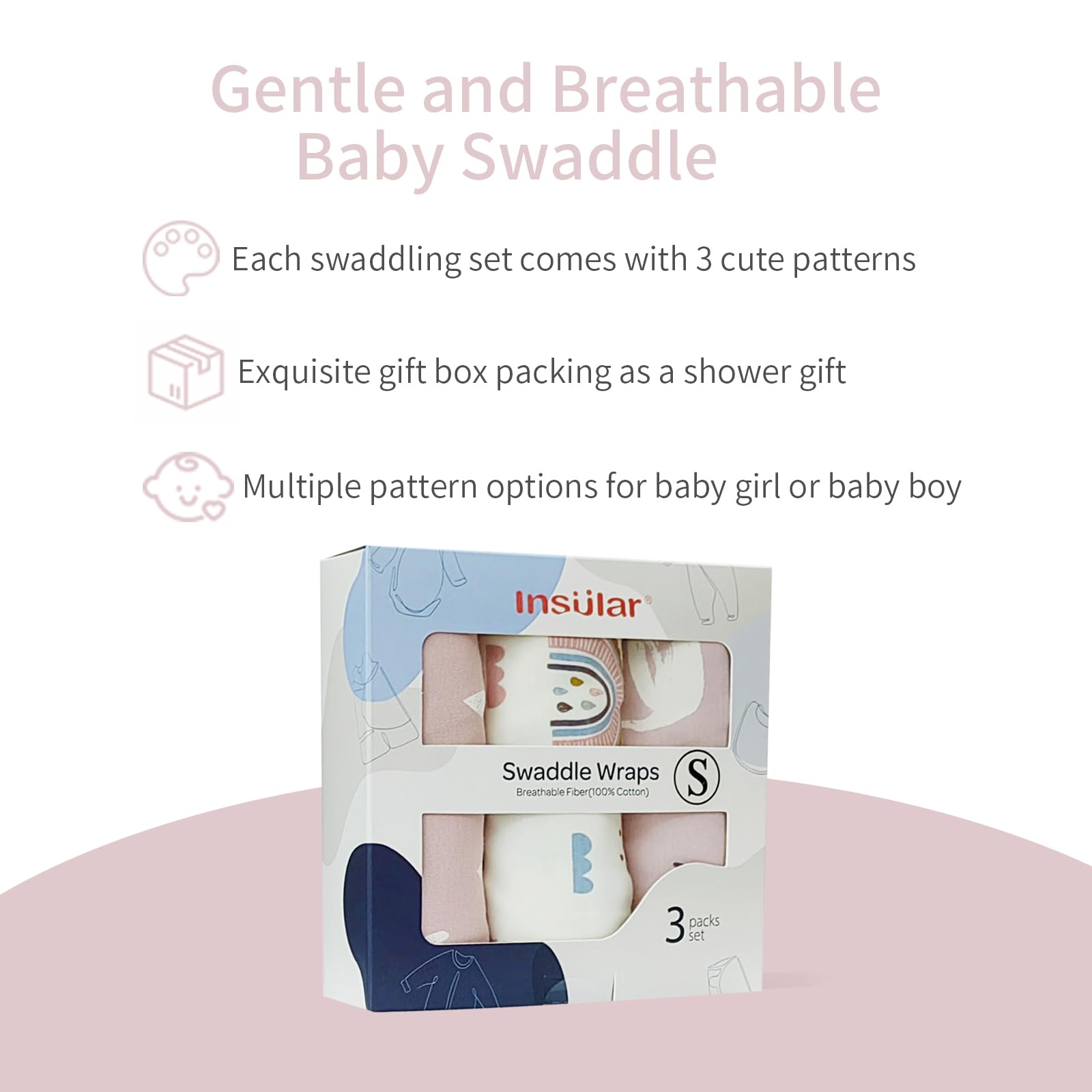 Insular swaddle with adjustable Velcro closures for a customizable snug fit.