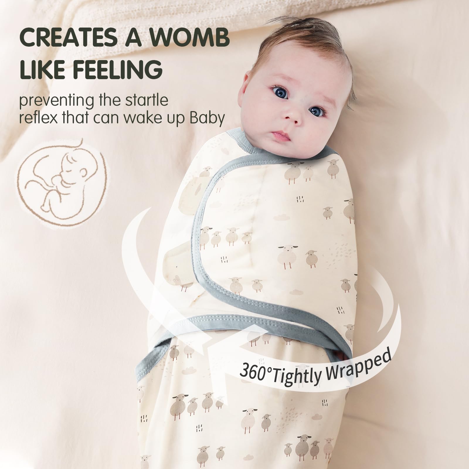 Insular swaddle set for 0-3 months in soft cotton supports gentle, secure wrapping.