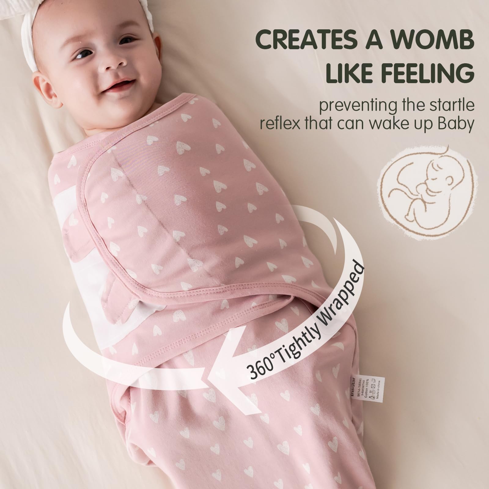 Insular swaddle featuring soft cotton texture for sensitive newborn skin.