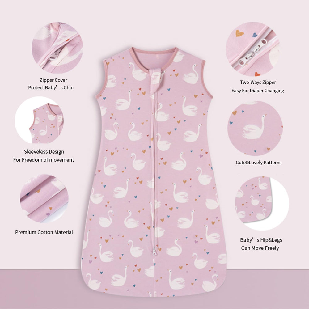 Insular two-pack cotton sleep sacks provide warm coverage and easy outfit changes.