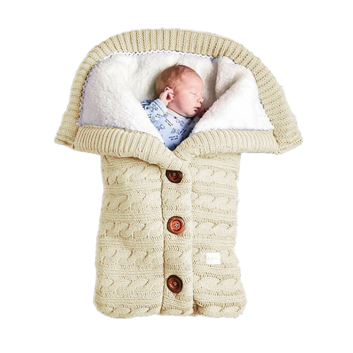 Insular warm baby sleeping bag beige provides cozy winter protection for newborns on cold days.