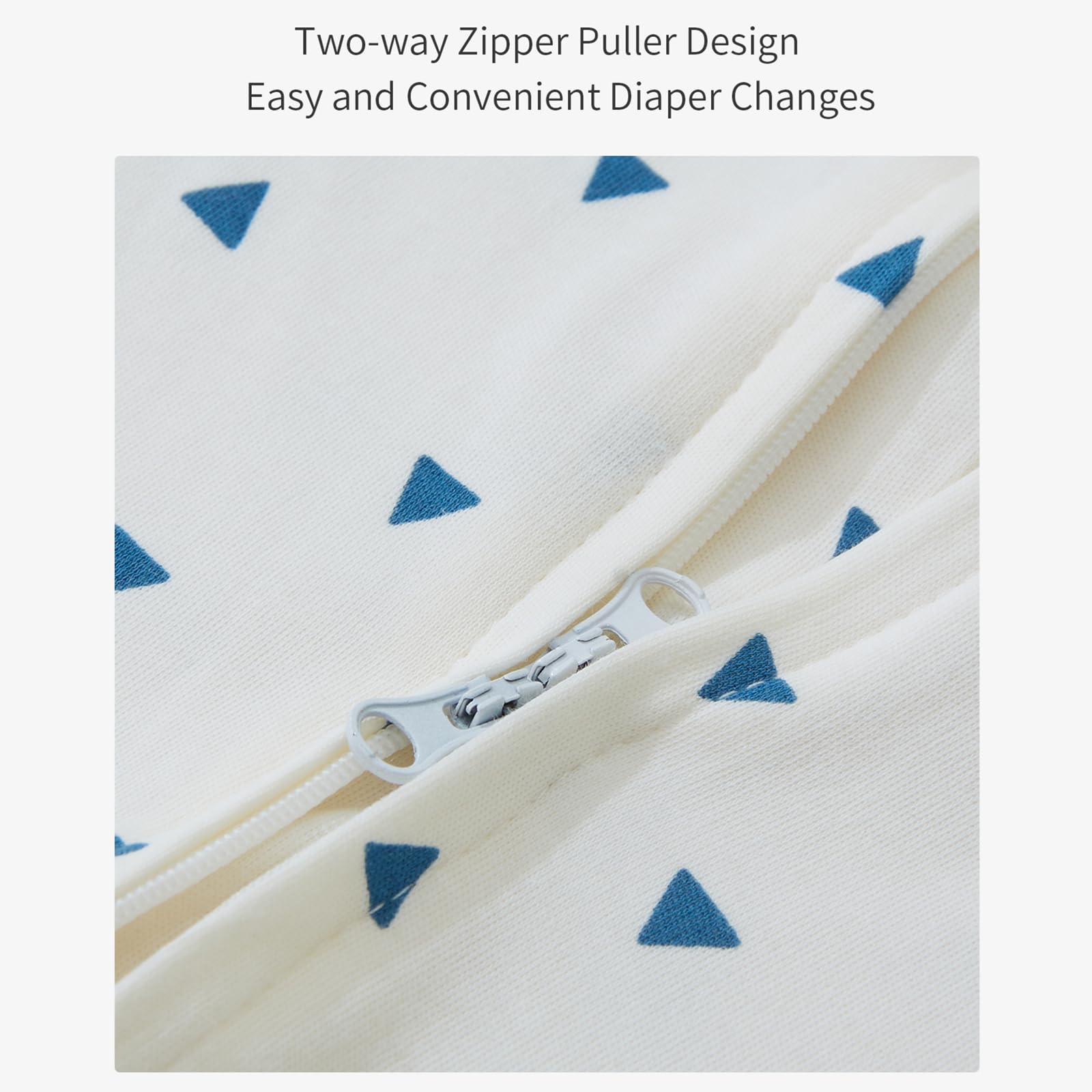 insular wearable blanket with 2-way zipper enables easy diaper changes mid-sleep.