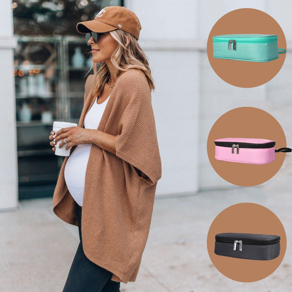 Insulated Breastmilk Cooler Bag pink, compact design fits pump bags and diaper bags.