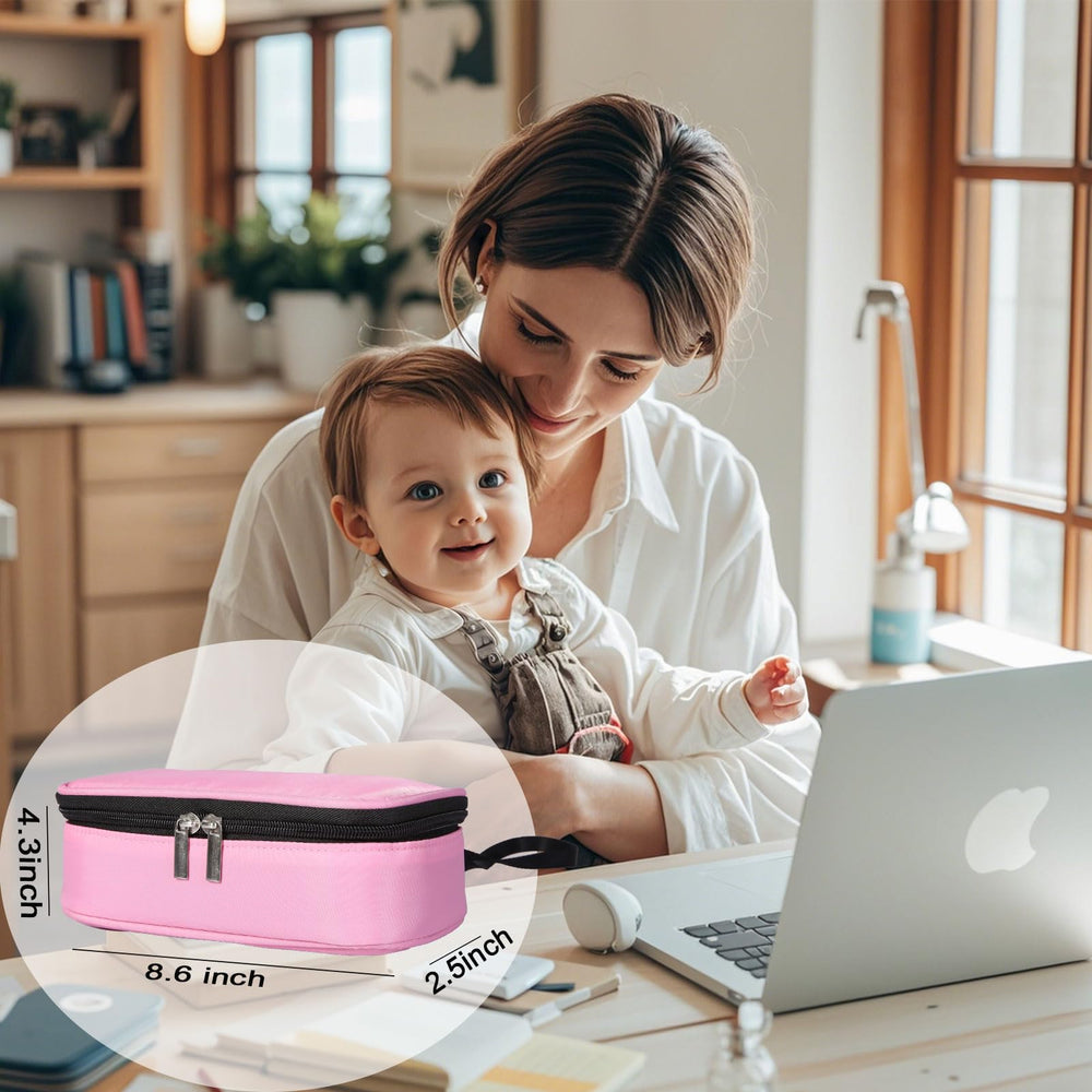 Insulated Breastmilk Cooler Bag pink, interior view, fits 2–3 milk bags securely.