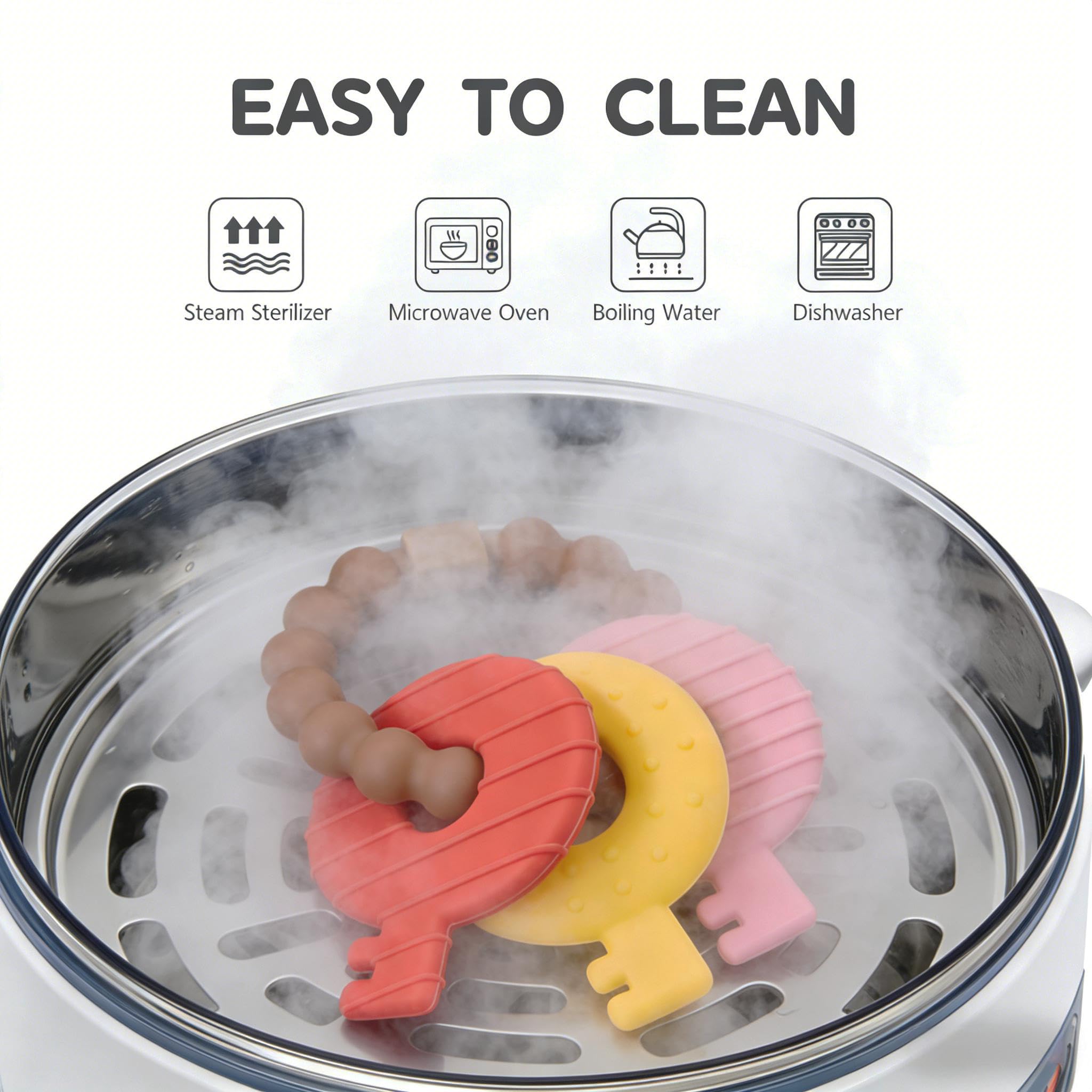Intatikoo teether easy-grip design supports growing hands coordination.