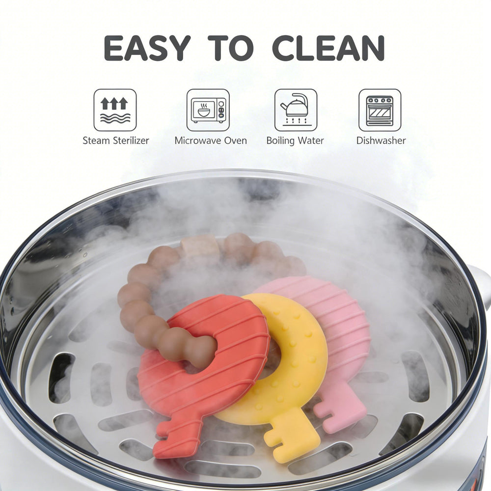 Intatikoo teether easy-grip design supports growing hands coordination.