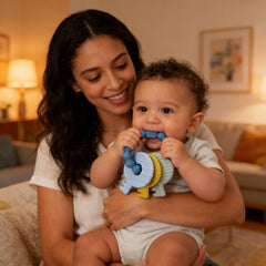 Intatikoo Baby Keys Teether featuring raised textures for varied sensations.