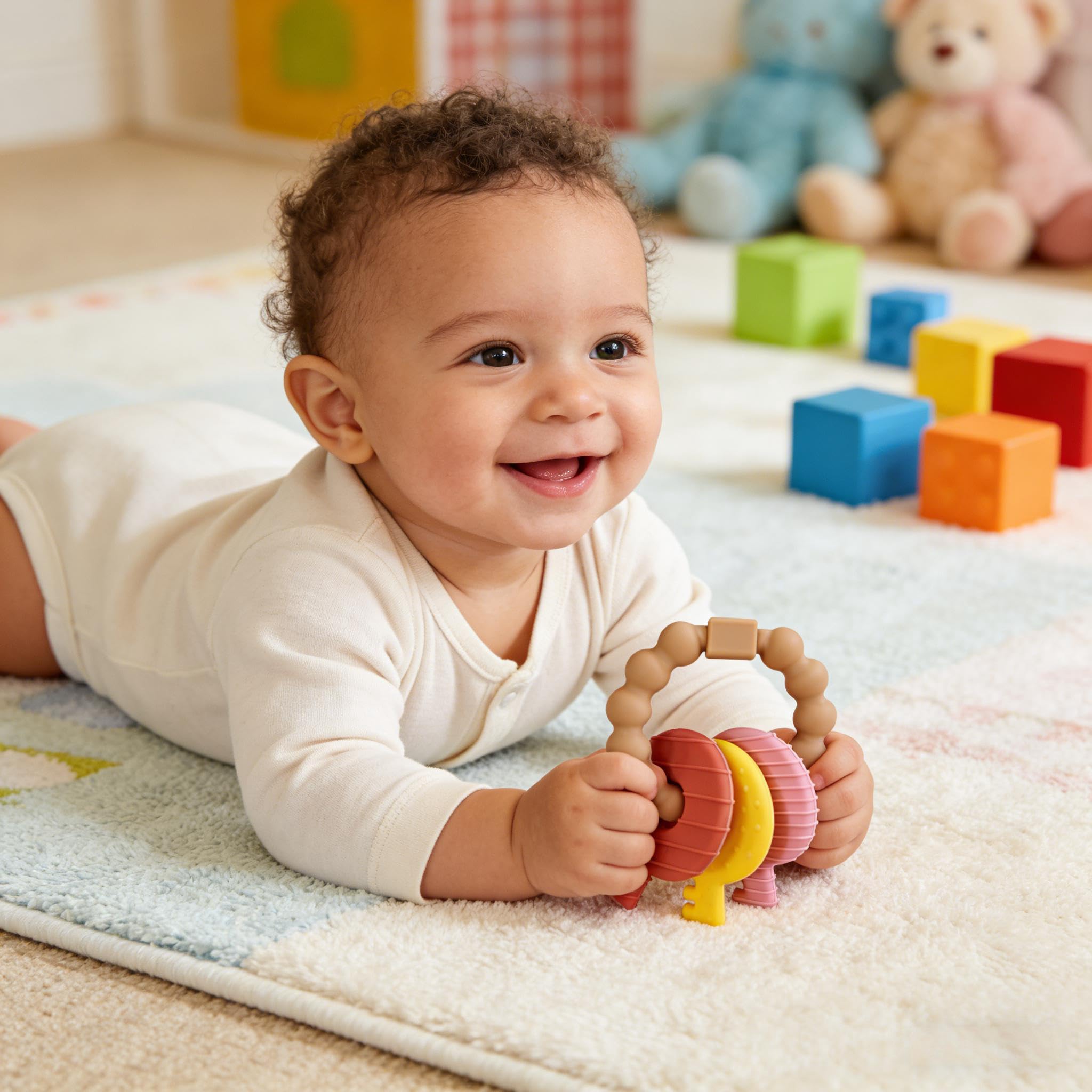 Intatikoo teether stroller attachment keeps it handy on the go.