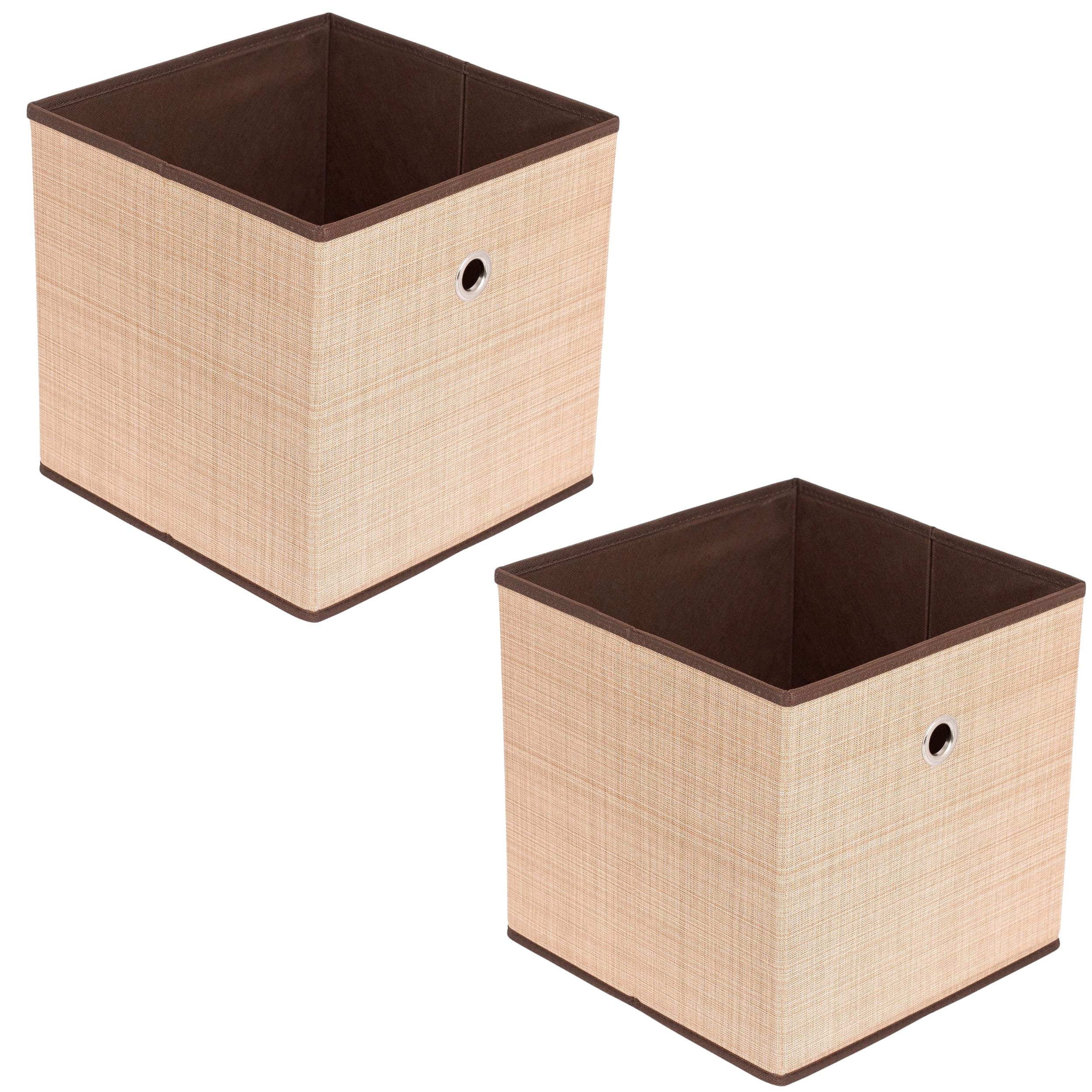 Internet's Best canvas storage bin two-pack in brown, side view showing sturdy construction for steady organization.