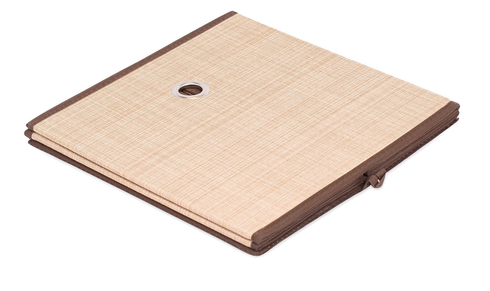Internet's Best canvas storage bin in a closet demonstrates organized storage.