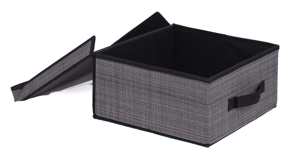 Internet's Best Grey storage bin with lid keeps items protected and neatly stacked.