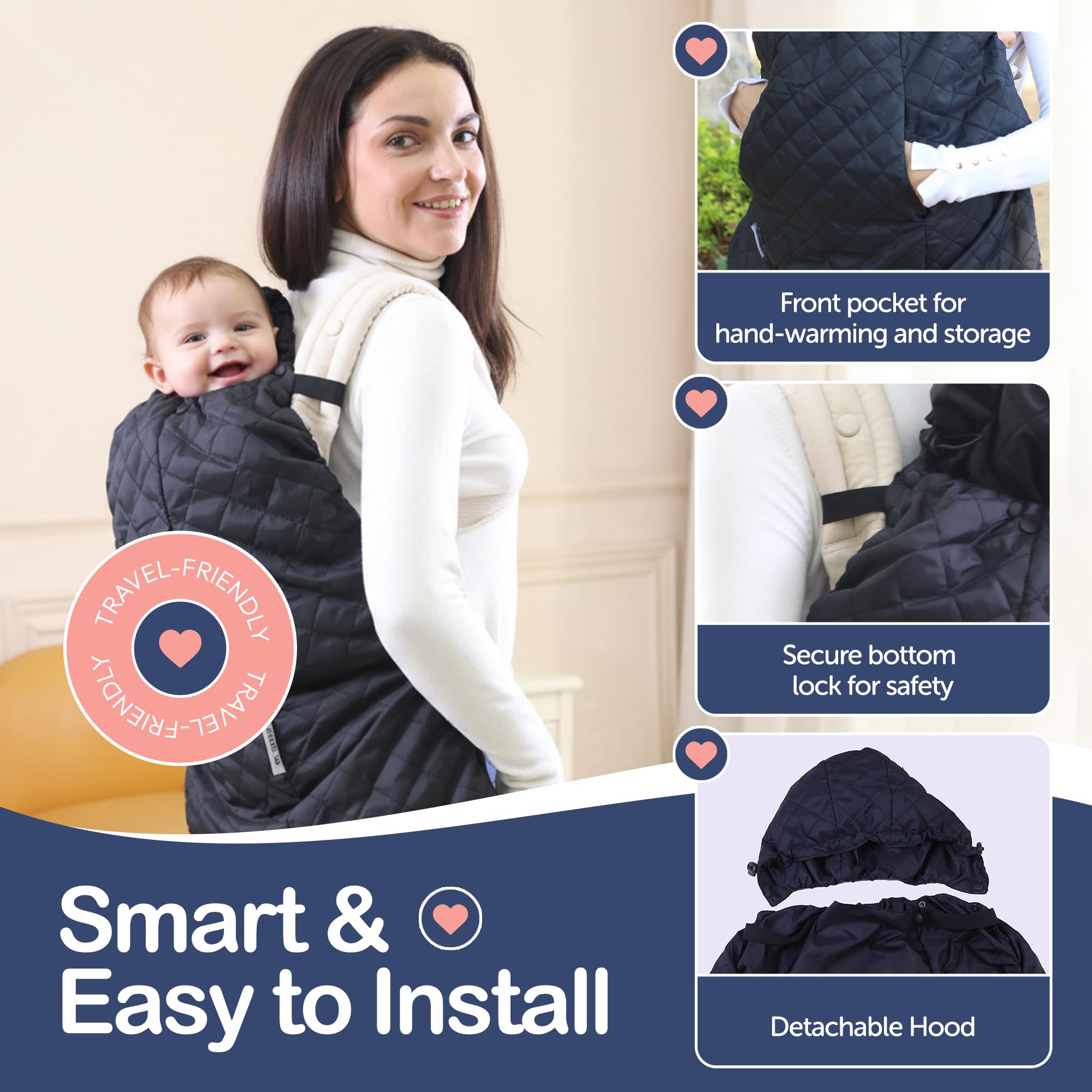 IntiMom adjustable straps provide universal fit on most carriers.