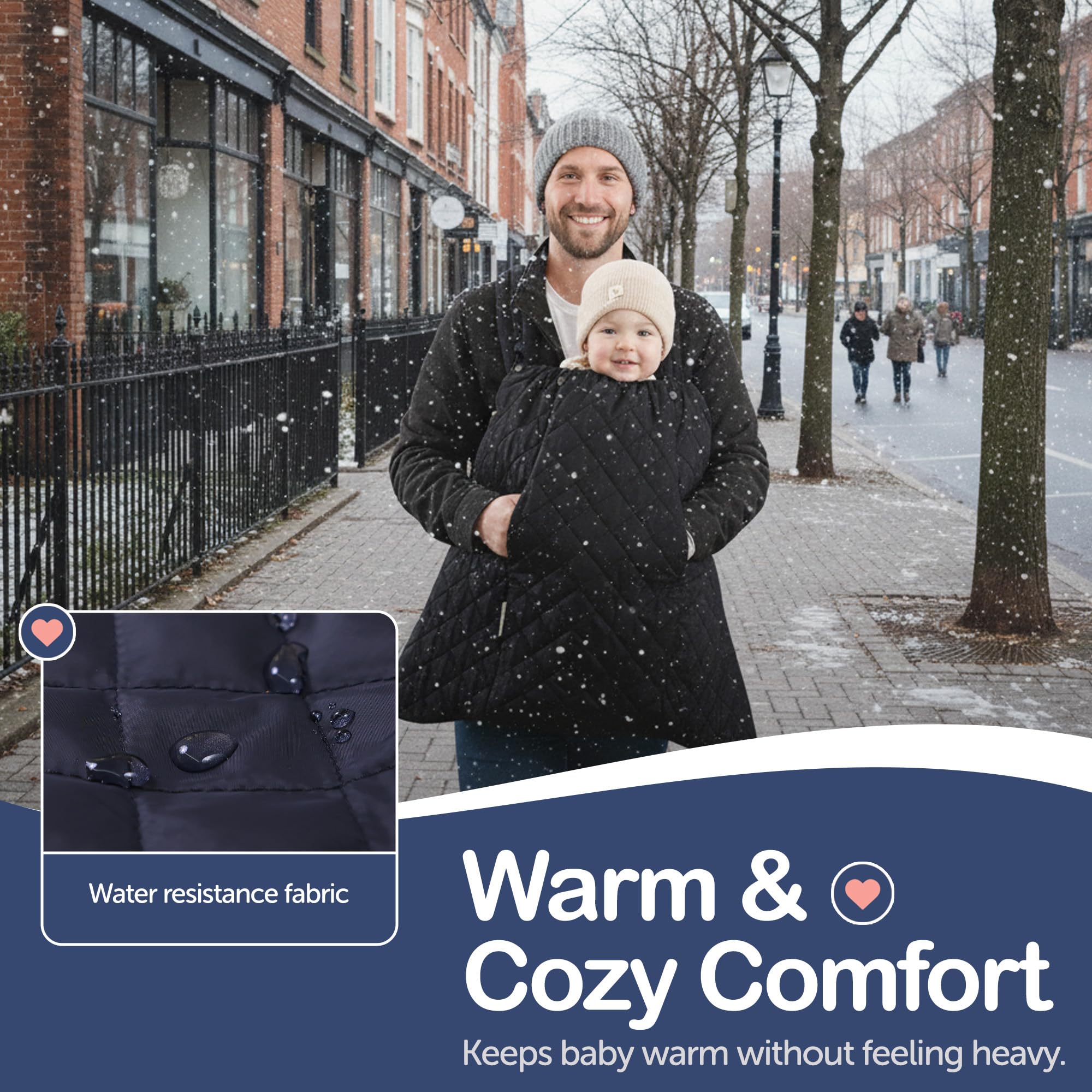 IntiMom windproof and water-resistant cover protects baby during strolls.