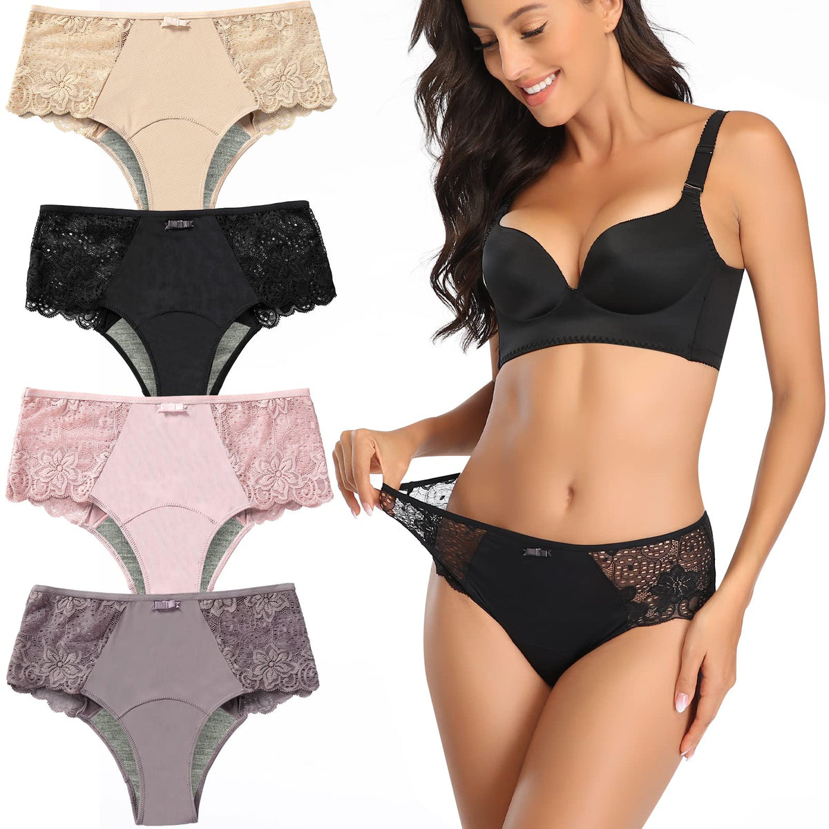 Intiflower period underwear with lace, breathable design for all-day comfort.
