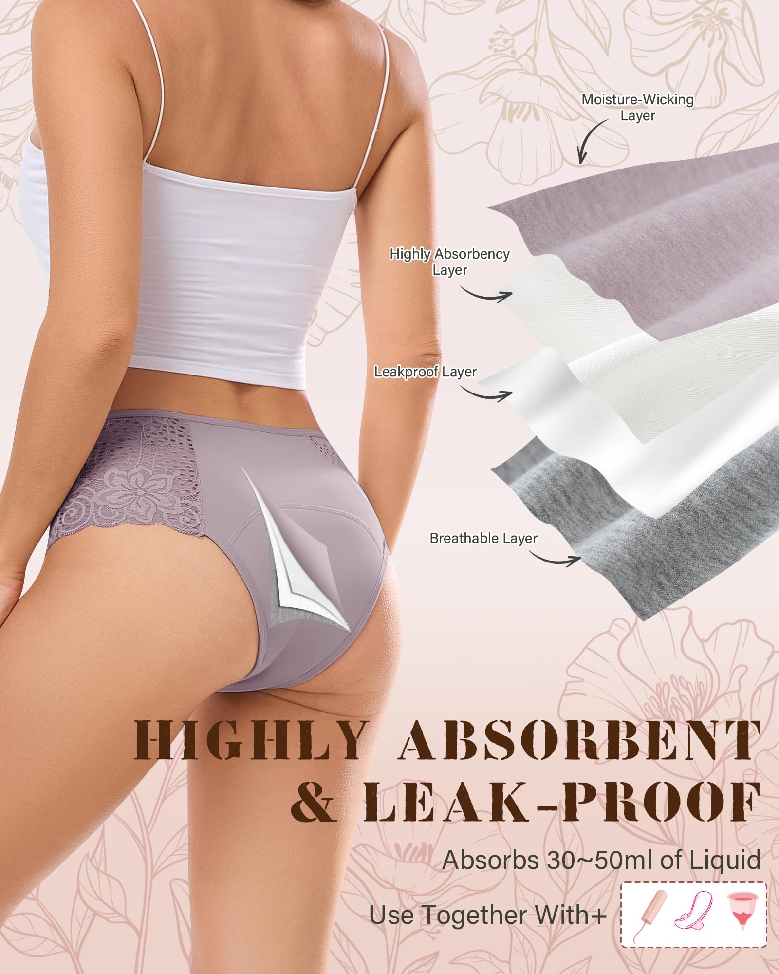 Intiflower leakproof underwear with multi-layer protection for worry-free wear.