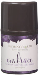 Intimate Earth Embrace Tightening Gel bottle with soothing warming sensation for intimacy.