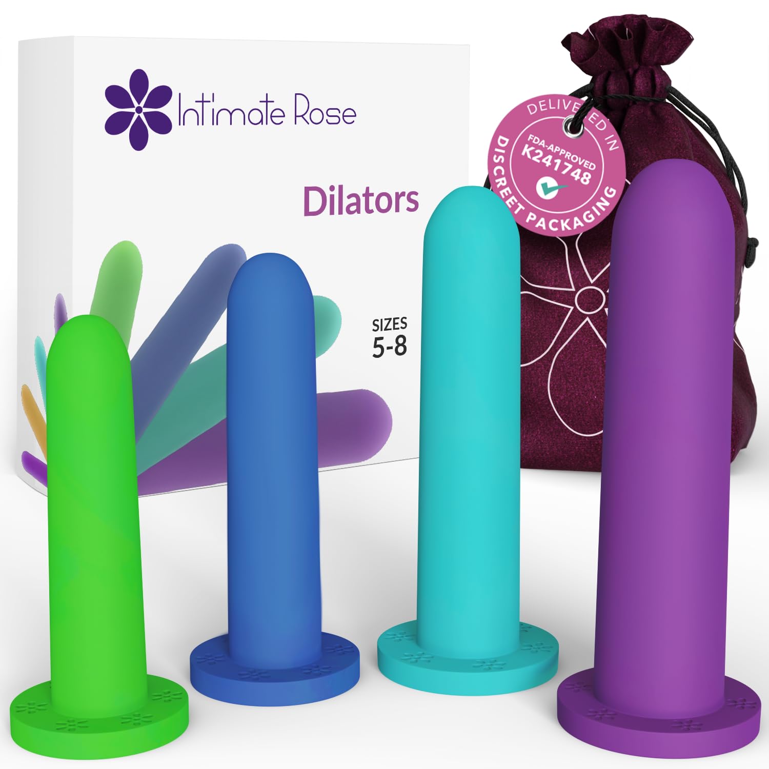 Intimate Rose dilator set overview showing progressive sizes for pelvic floor therapy