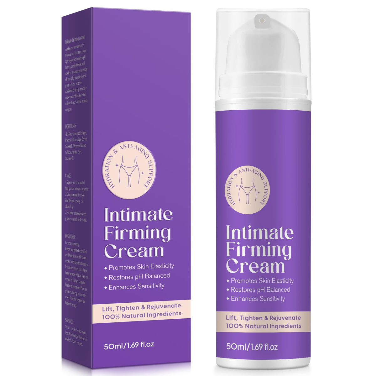 Intimate Tightening Cream jar closeup showing smooth texture and hydration.