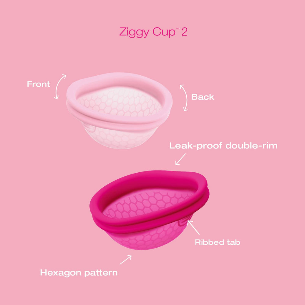INTIMINA Ziggy Cup 2 double rim provides leak protection during active days.