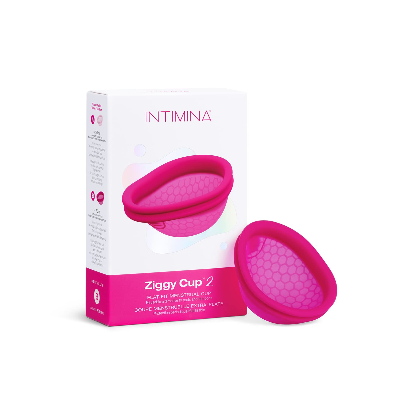 Intimina Ziggy Cup 2 extra-thin disc offers flexible comfort for daily wear.