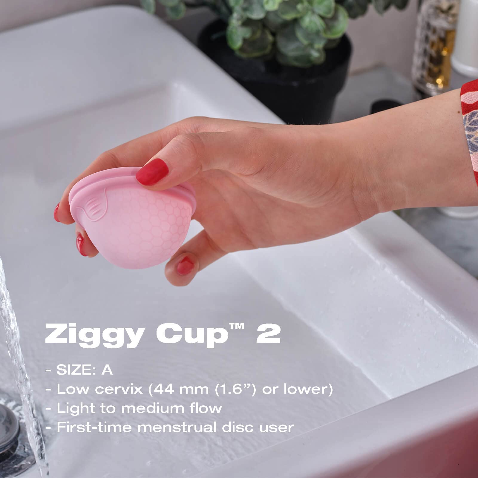 INTIMINA Ziggy Cup 2 Size A for low cervix and light to medium flow.