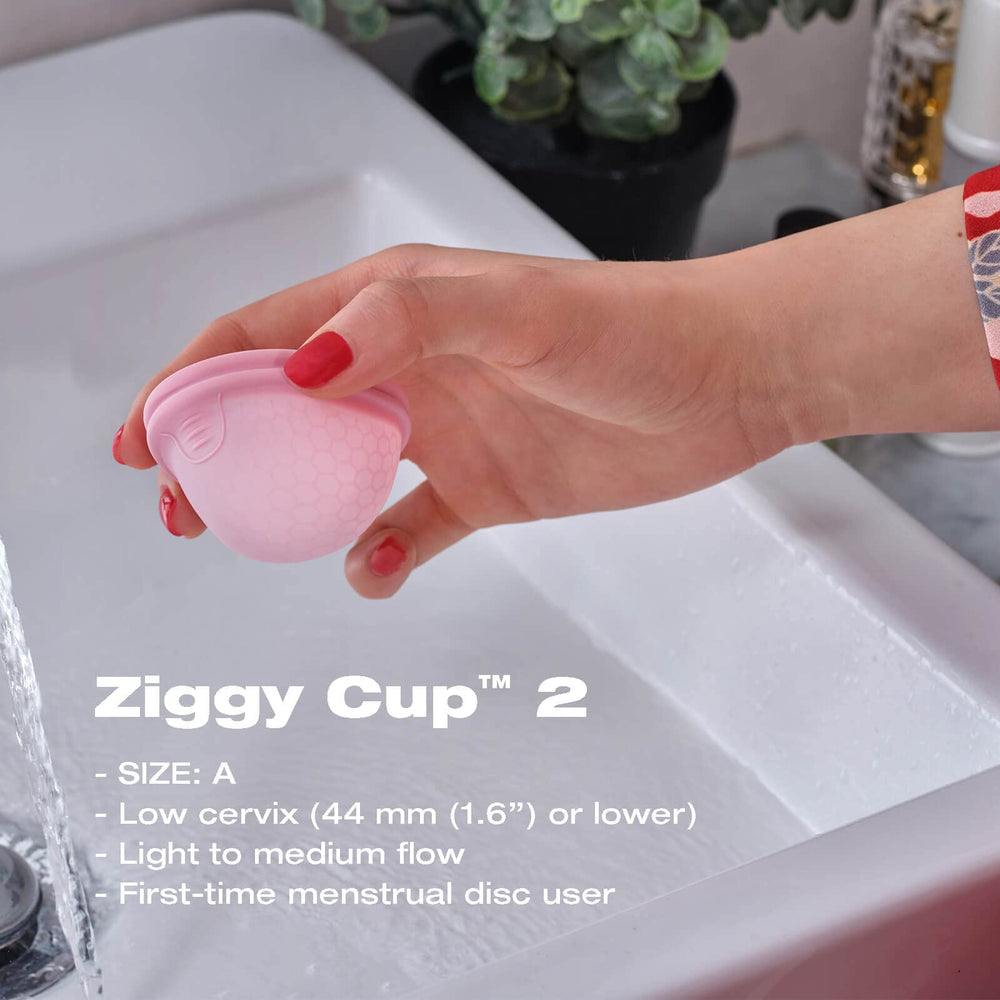 INTIMINA Ziggy Cup 2 Size A for low cervix and light to medium flow.