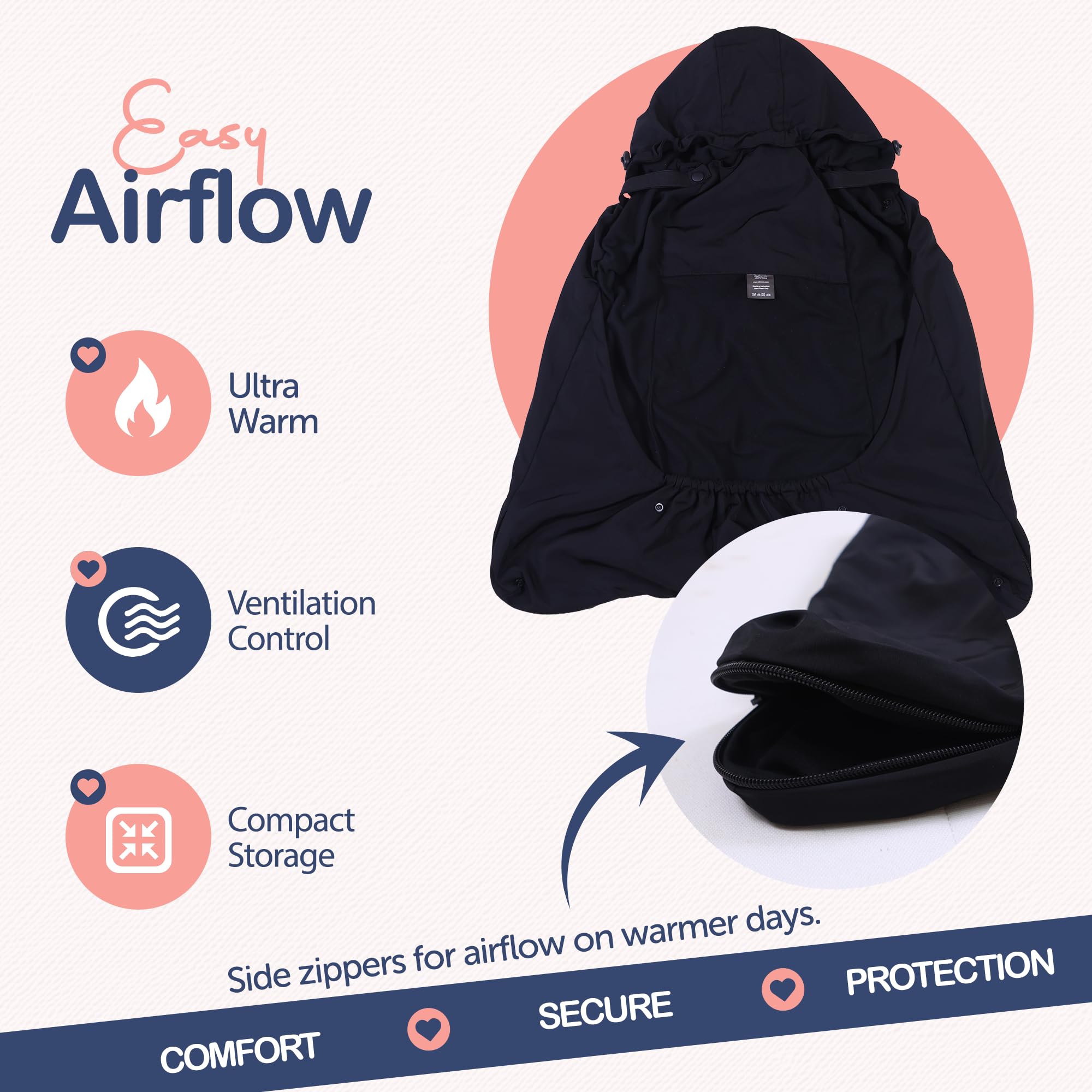 Intimom carrier cover with detachable hood offers flexible warmth on the go