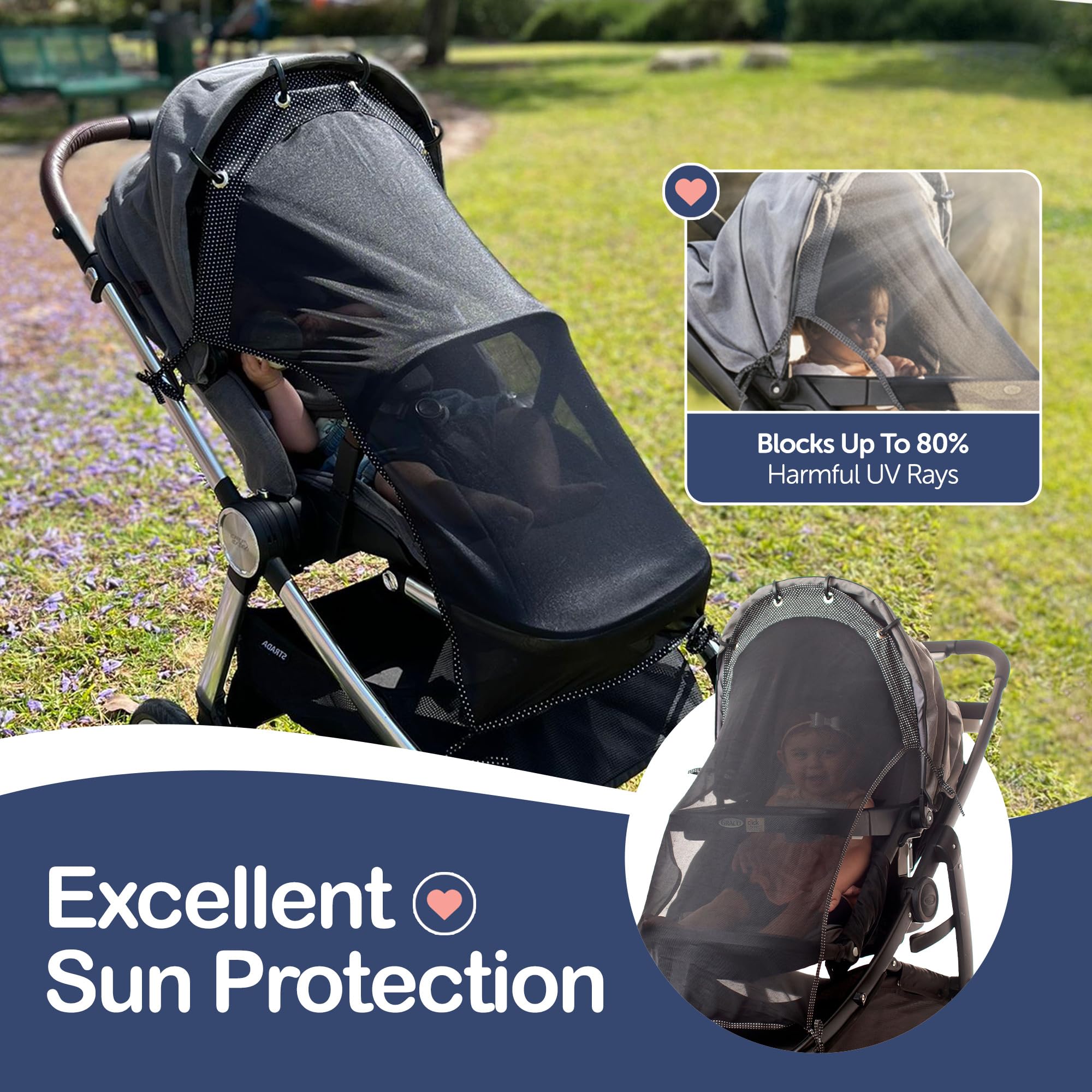 IntiMom universal UV protection cover shows see-through design for supervision.