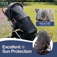 IntiMom universal UV protection cover shows see-through design for supervision.