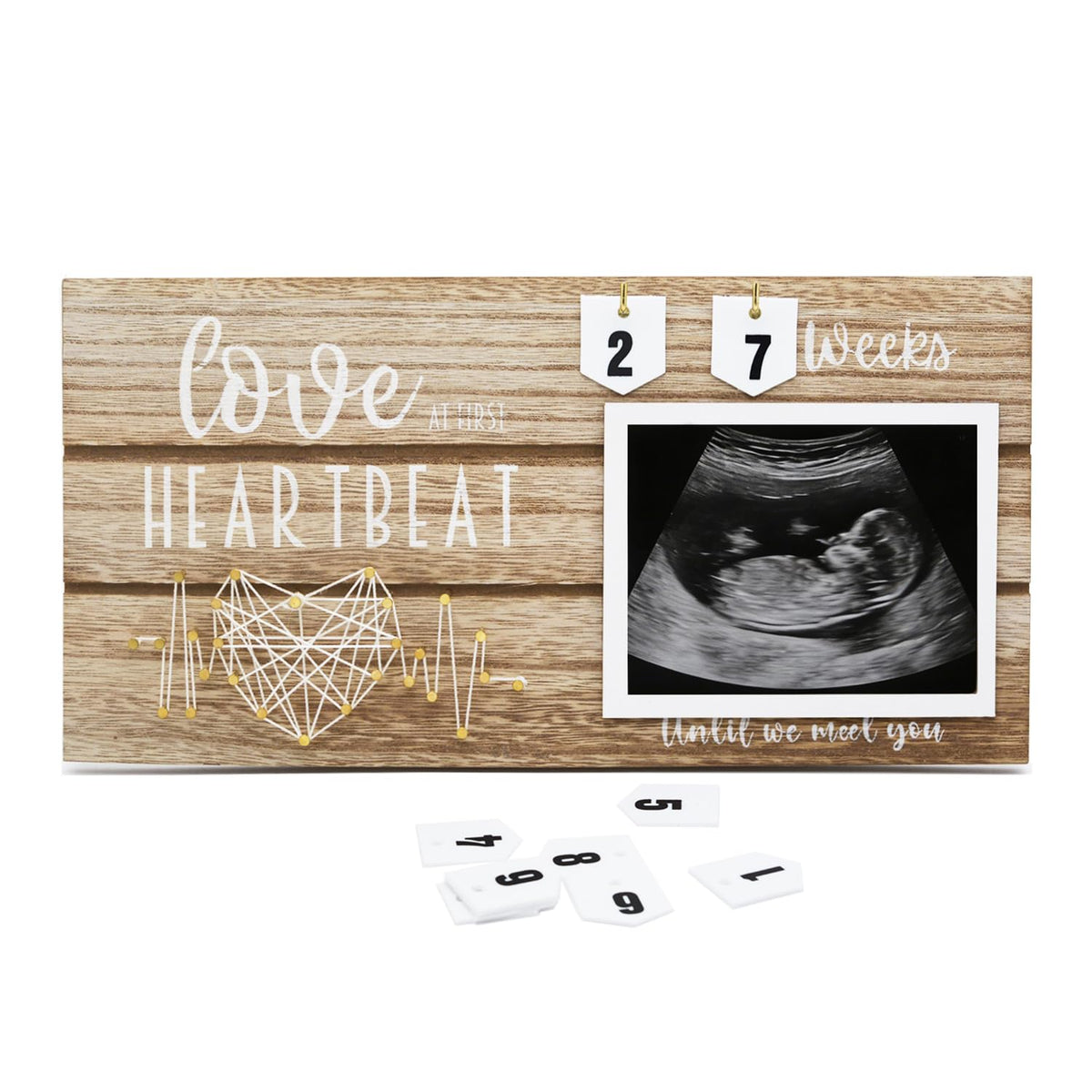 INTOMYTH baby sonogram frame displays countdown weeks with ultrasound photo for pregnancy milestones.