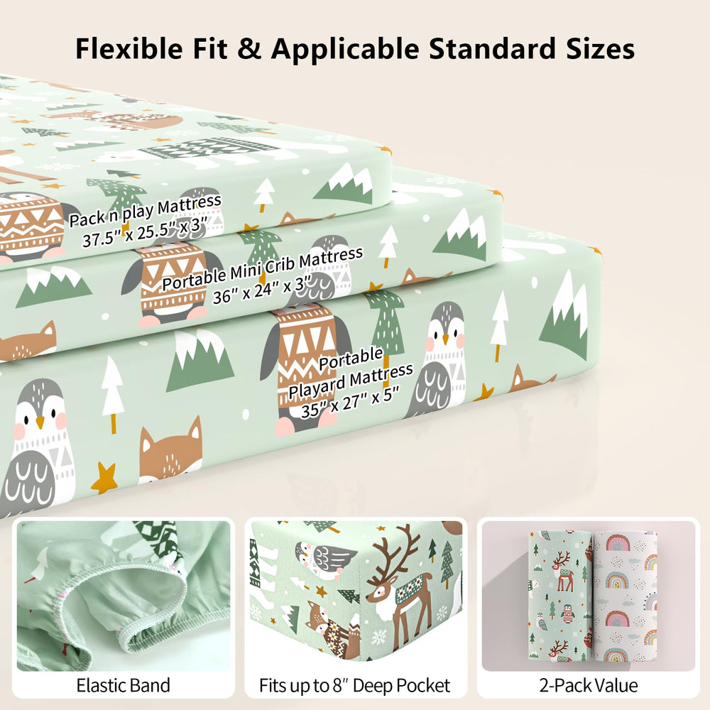 IOCCLH fitted Pack N Play sheet fits 38-by-26-by-5 inch mattress with 360 wrap