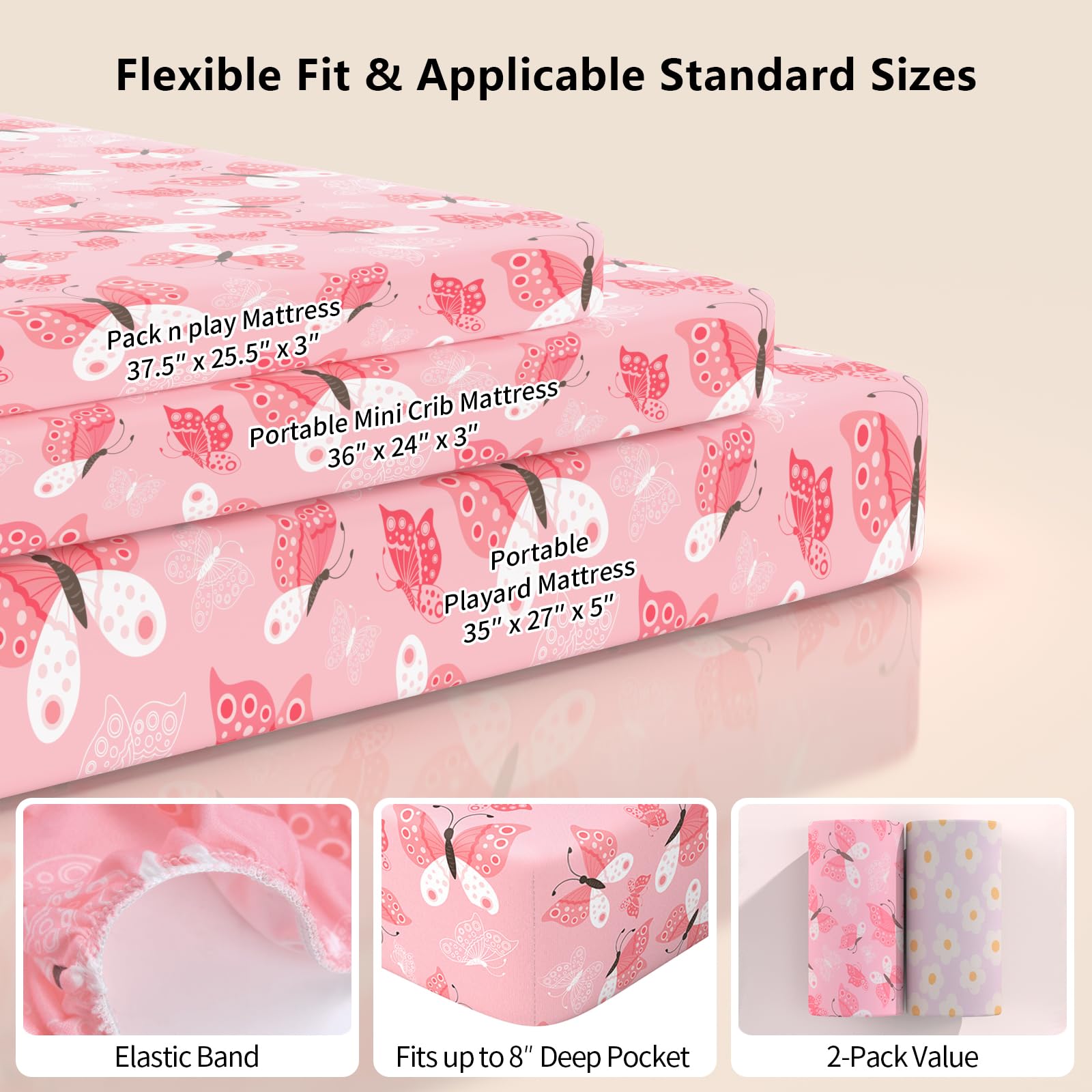 IOCCLH crib sheet with elastic wrap stays secure on standard mini crib mattresses.