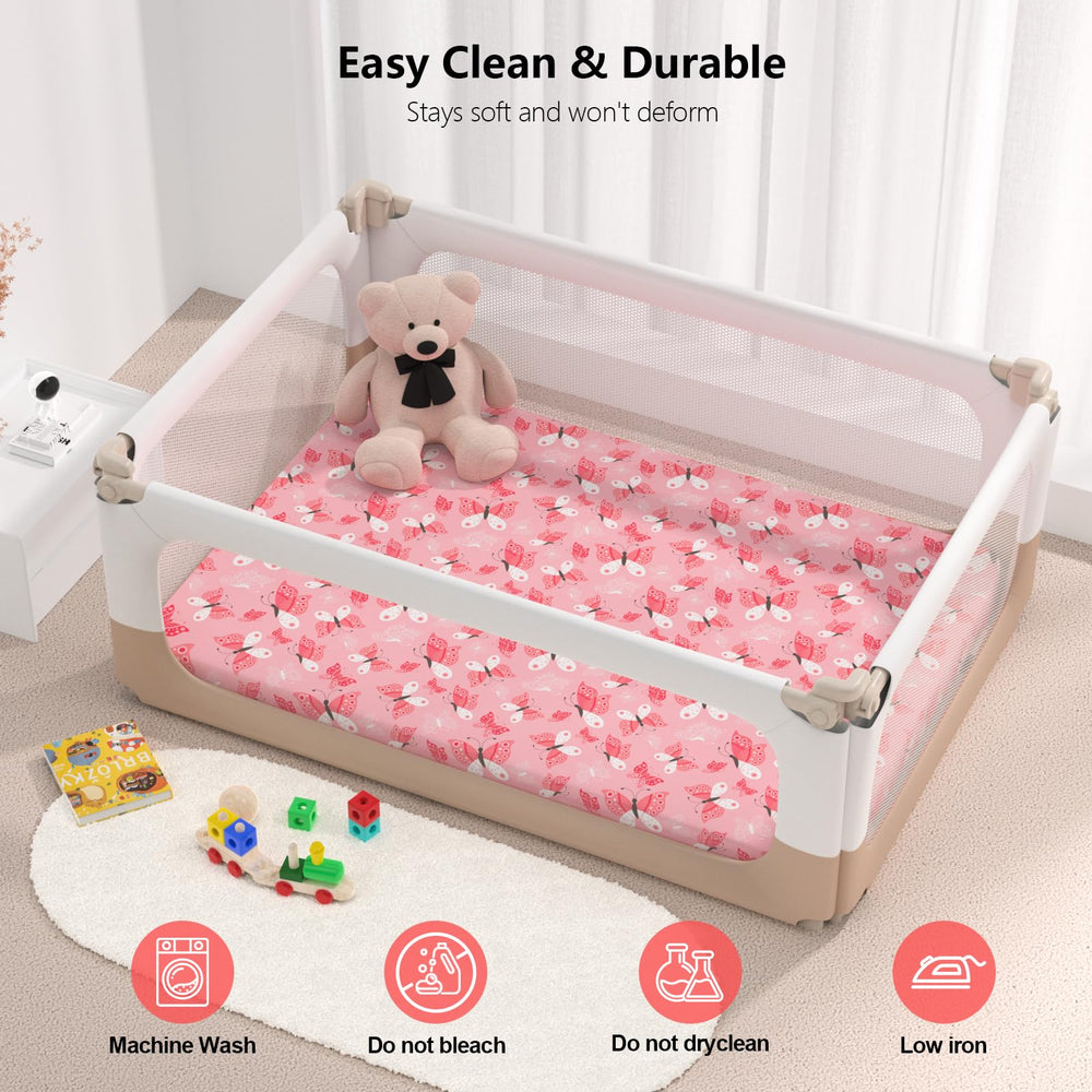 IOCCLH sheet in black butterfly pattern adds stylish protection for playtime and sleep.