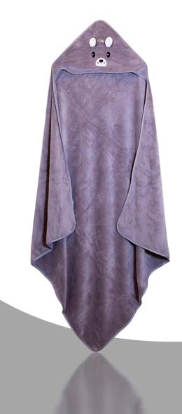Ioly's hooded baby towel dries baby softly after bath in grey.