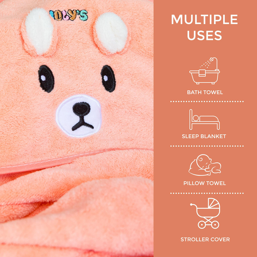 Close-up of Ioly's hooded towel showing soft, absorbent material.