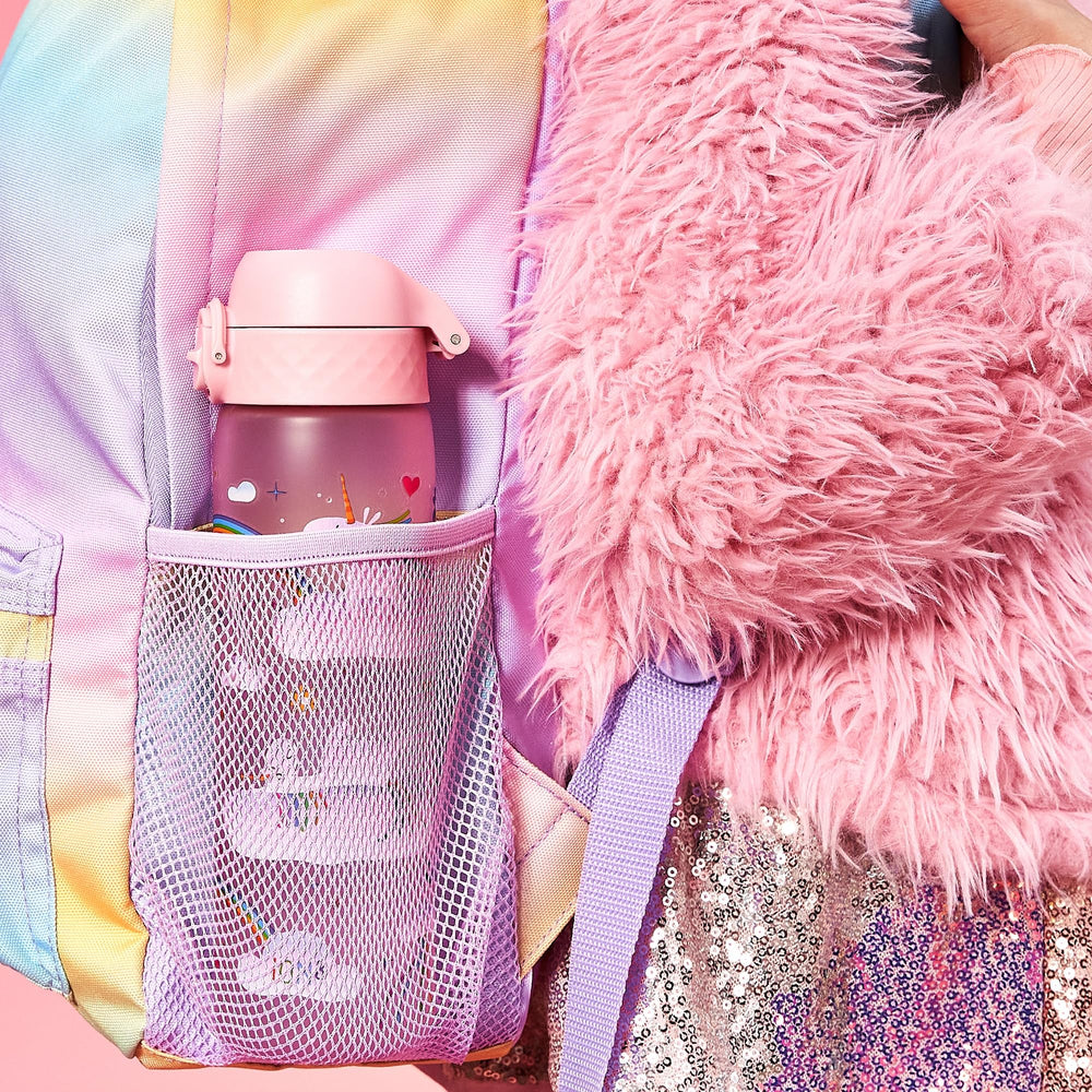 Ion8 slim bottle fits cup holders and backpacks for travel.