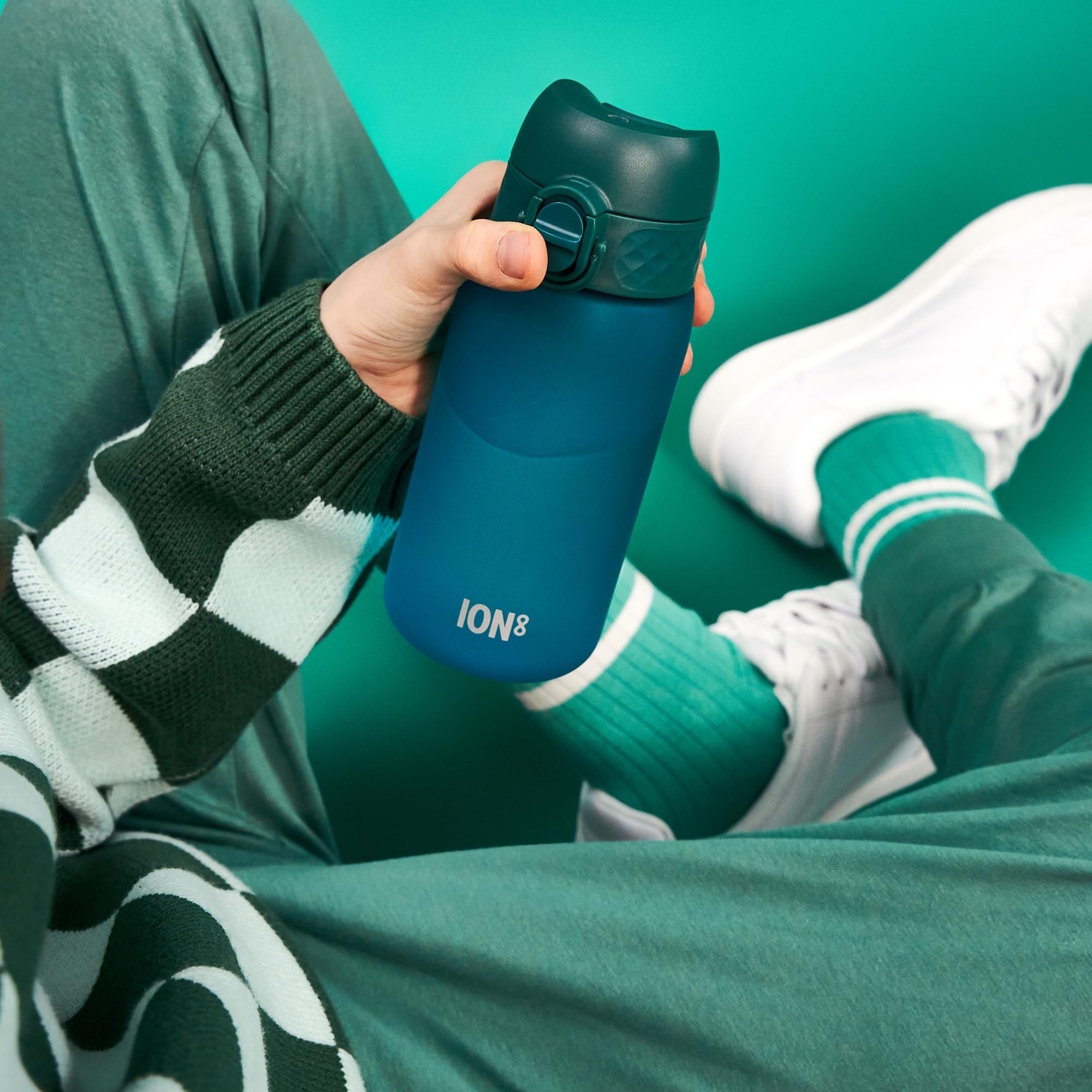 Ion8 bottle with one-finger spout opening for quick hydration.