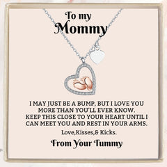 IPINK baby feet heart necklace in gift box, ready for gifting to a new mom
