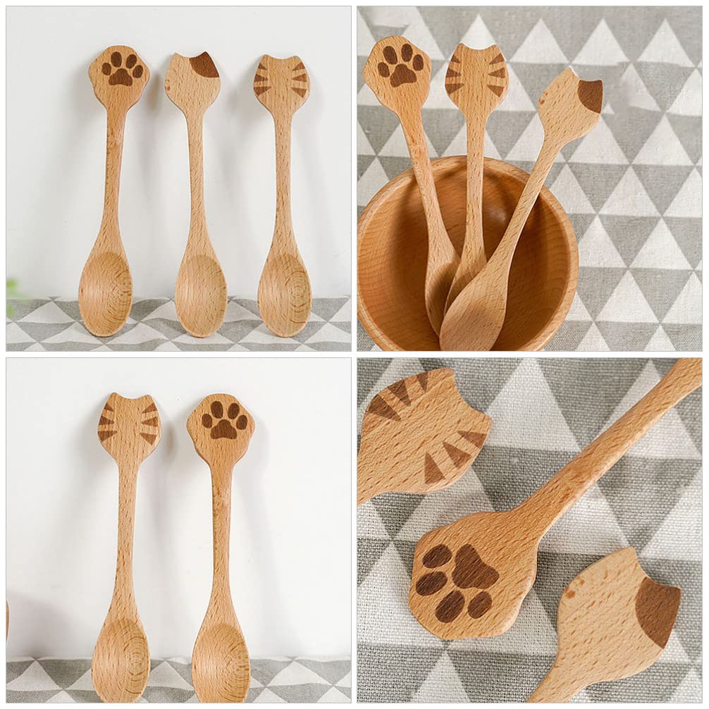 iplusmile Cat Bamboo Cooking Spoons ergonomic handle for comfortable grip