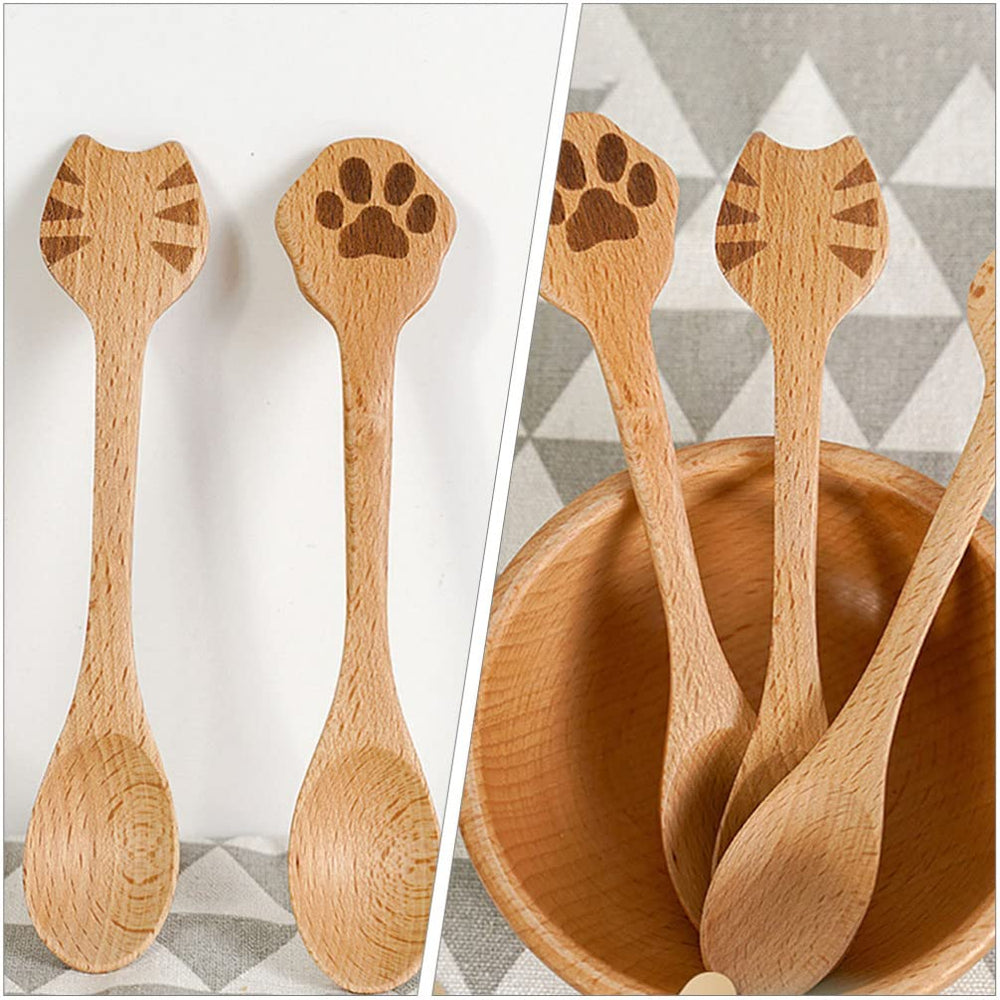 iplusmile Cat Bamboo Cooking Spoons honey spoon for jars and drizzle