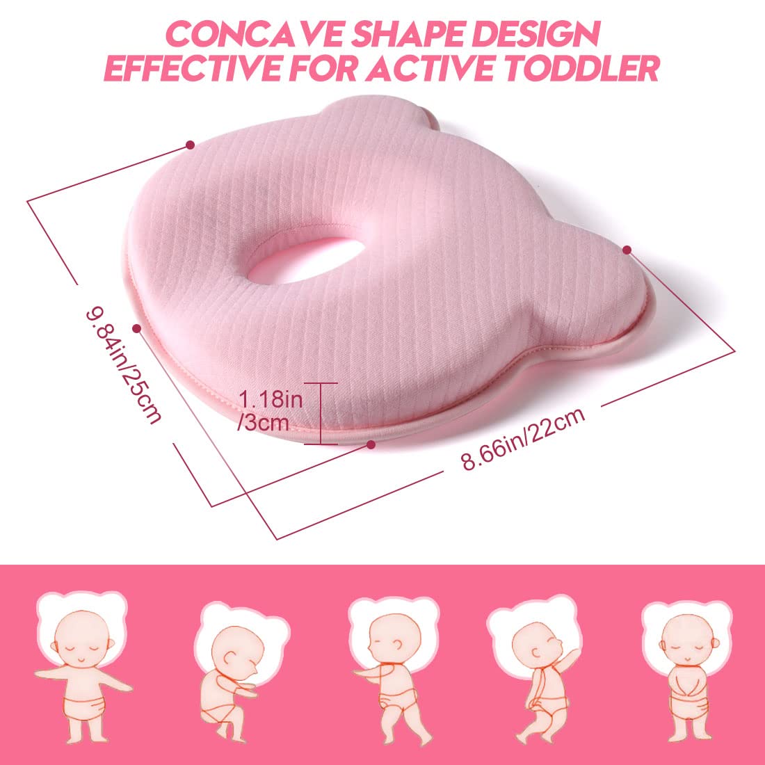 iranc memory foam travel pillow bear pink compact-pack for easy storage