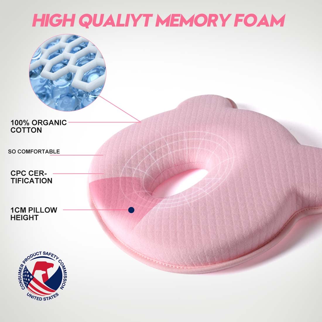 iranc memory foam travel pillow bear pink packaging highlights portable comfort for trips